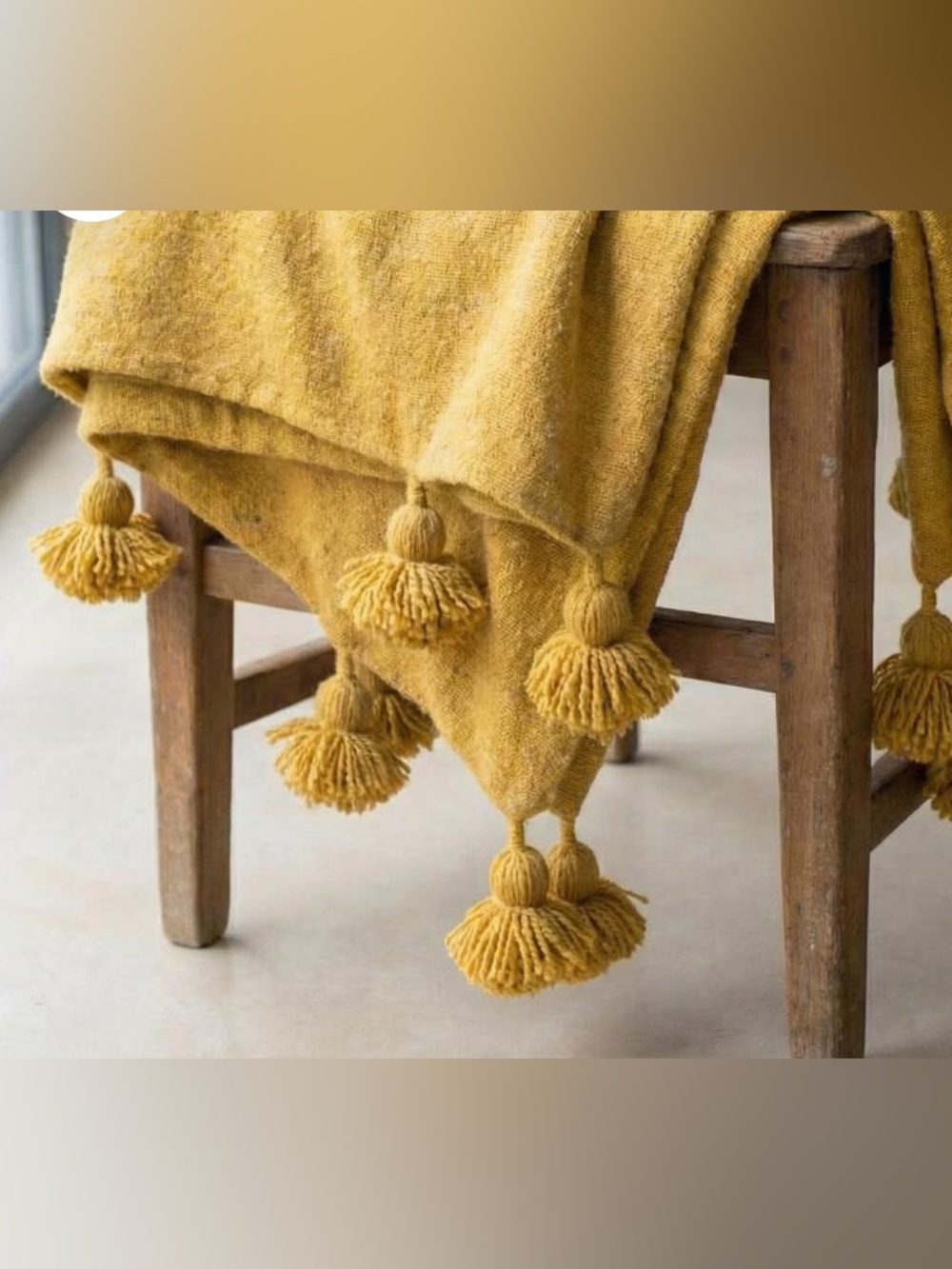 NWT Cotton pompom blanket mustard yellow - Picture 10 of 11